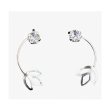E0012 Single Stone Stud Earrings Long Stem, Transparent Leaves Pattern