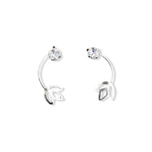 E0012 Single Stone Stud Earrings Long Stem, Transparent Leaves Pattern